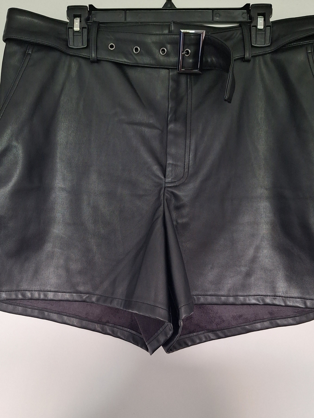 Bar III Black Faux Leather Belted Men's Shorts